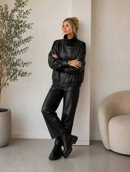 Chaqueta biker oversize de cuero sintético