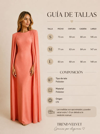 Vestido Largo con Capa y Hombros Estructurados
