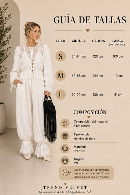 Conjunto blanco de encaje con pantalón