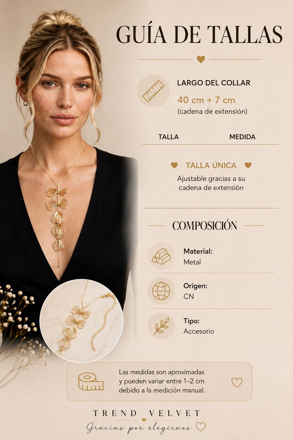 Collar dorado floral en cascada