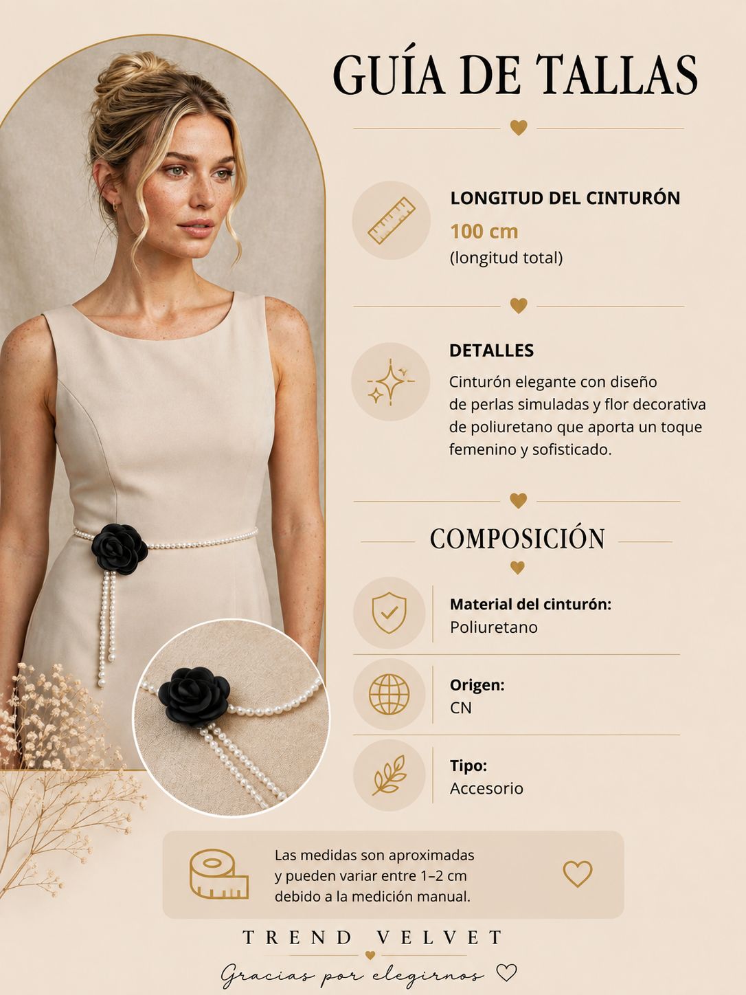 Cinturón joya floral con perlas