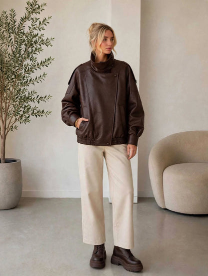 Chaqueta biker oversize de cuero sintético