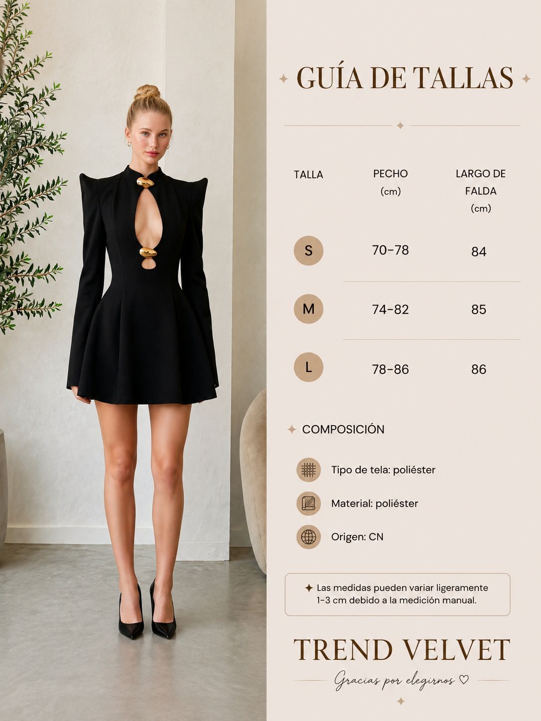 Vestido con escote cut-out y detalles dorados