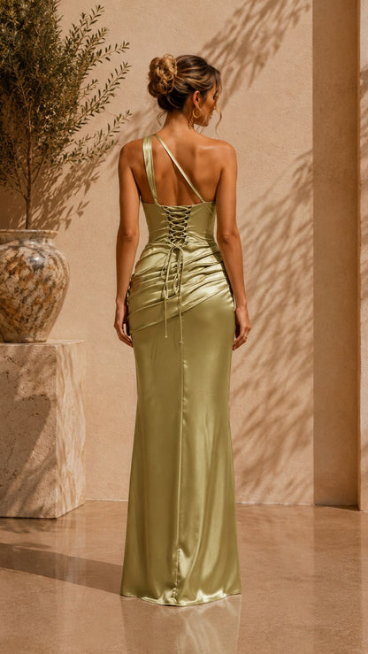 Vestido largo satinado verde