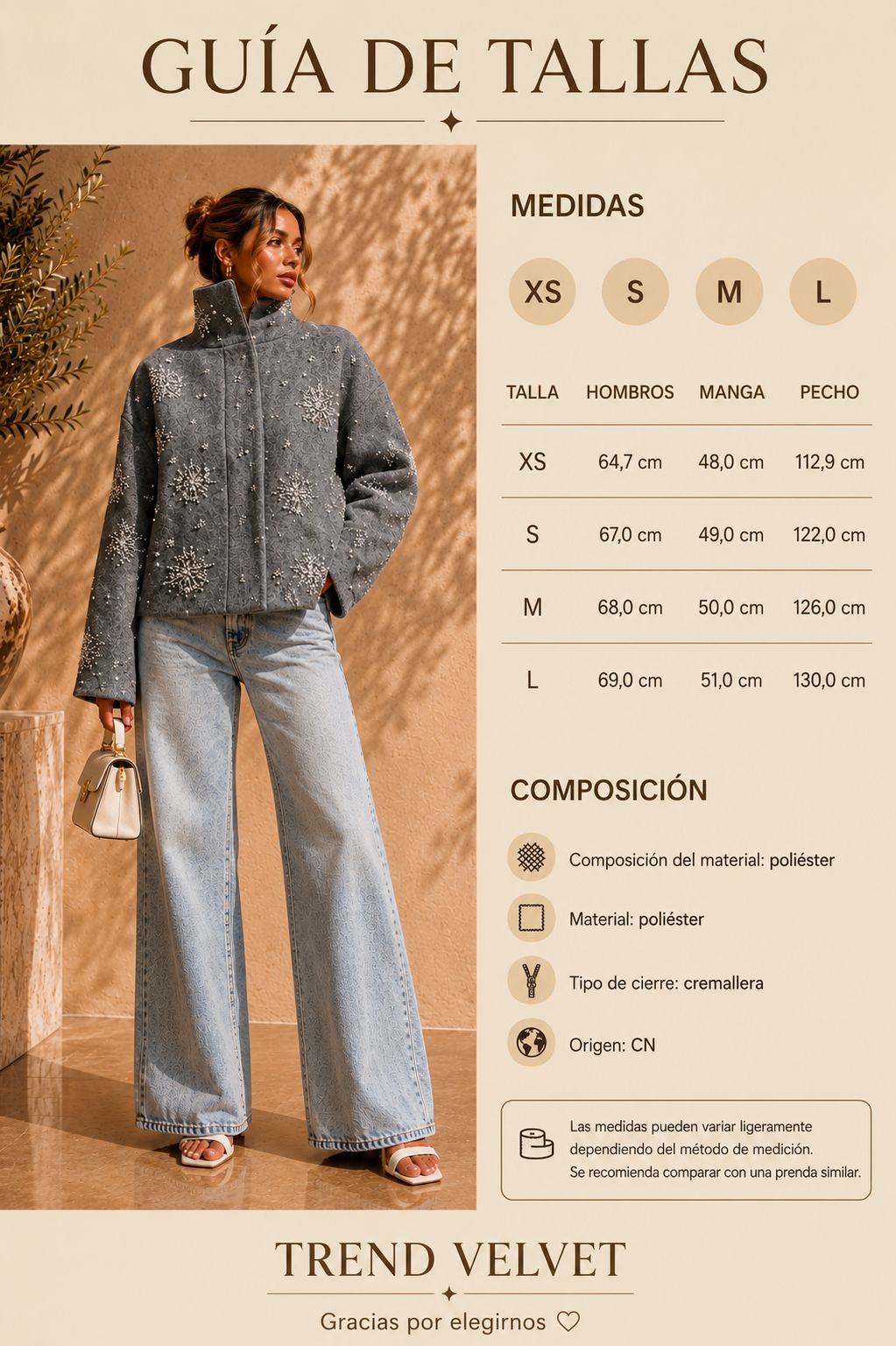 chaqueta gris con pedrería