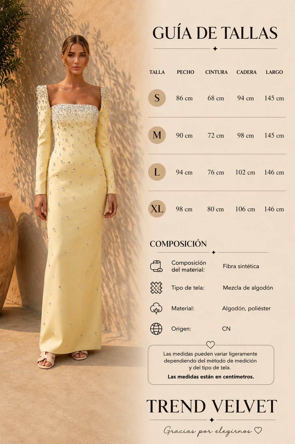 Vestido elegante largo con pedrería