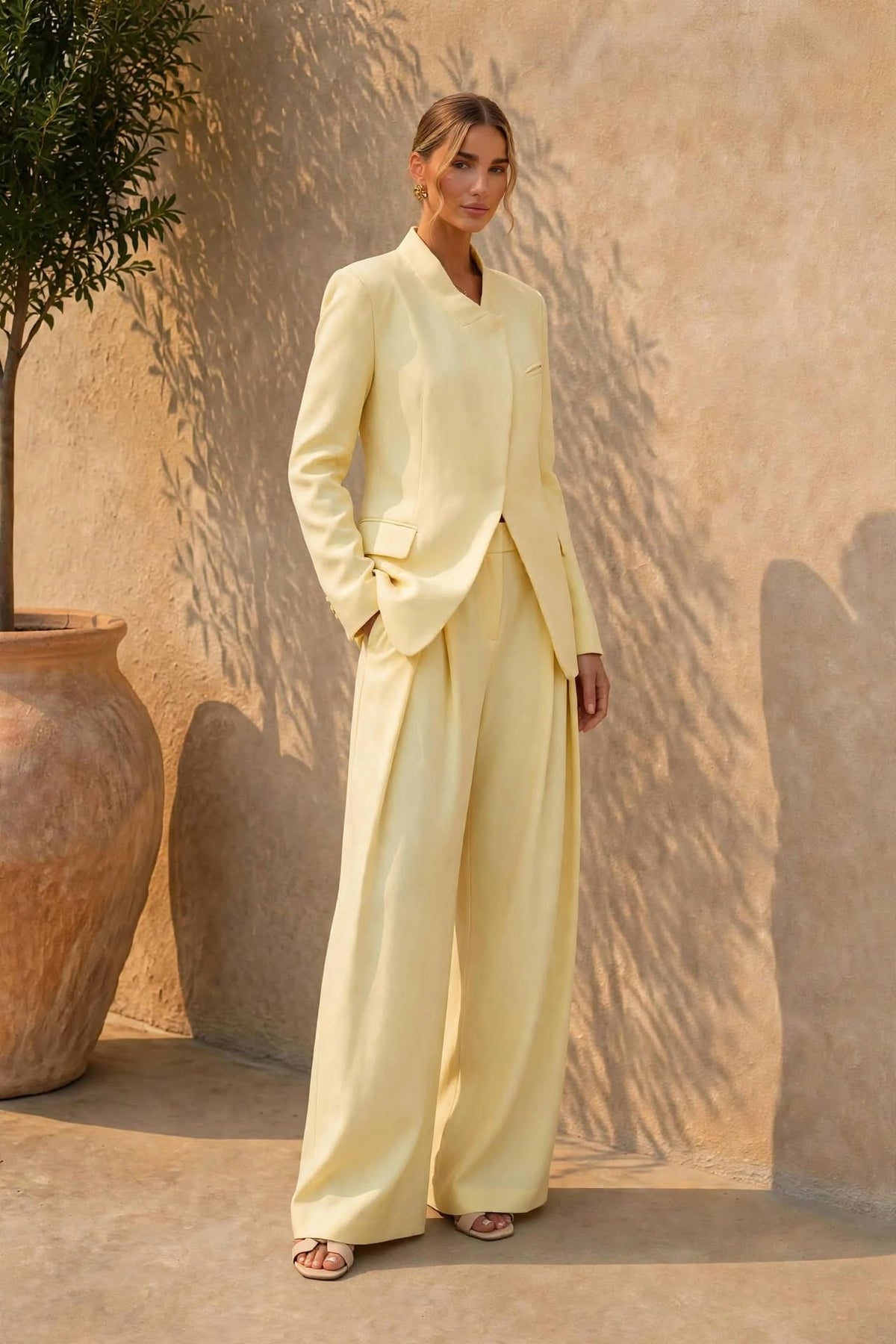 Conjunto de blazer y pantalón palazzo