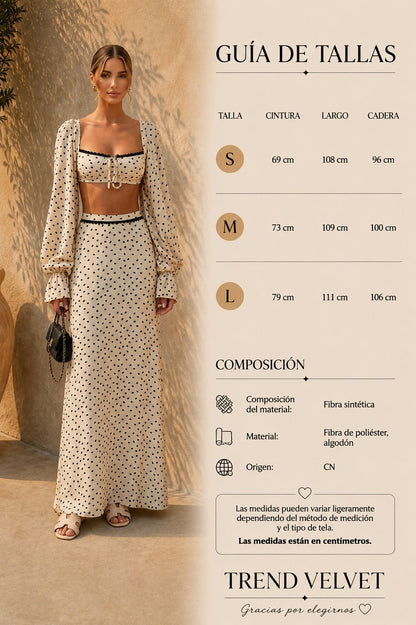 Conjunto de top y falda larga de lunares