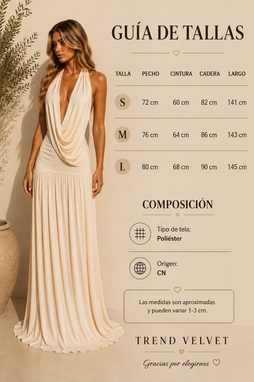 Vestido largo con escote cascada